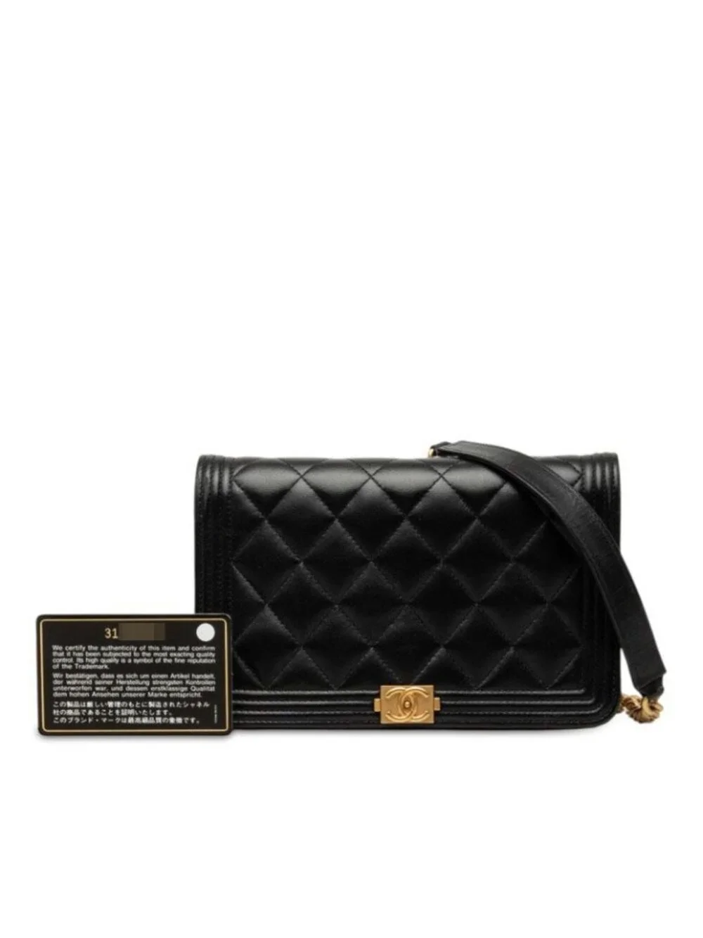 Chanel CC Logo Boy Chain Wallet Shoulder Bag Black Lambskin